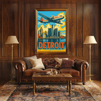 Detroit Skyline and Aviation Poster PosterGoat