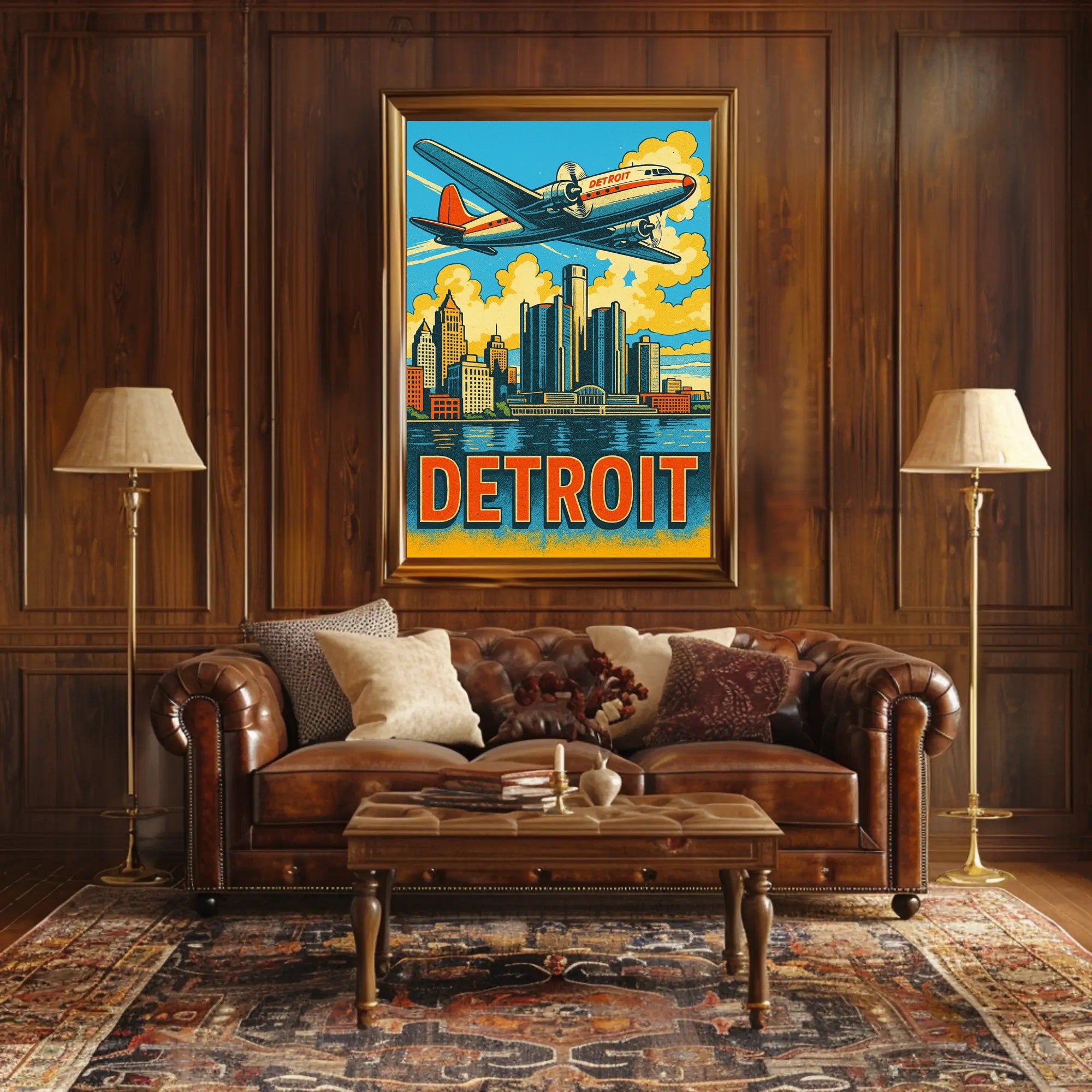 Detroit Skyline and Aviation Poster PosterGoat