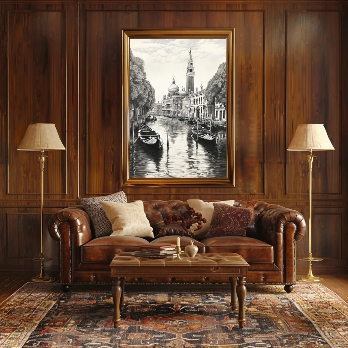 Venetian Canal Scene Vintage Drawing Travel Poster