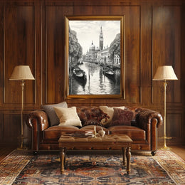 Venetian Canal Scene Vintage Drawing Travel Poster