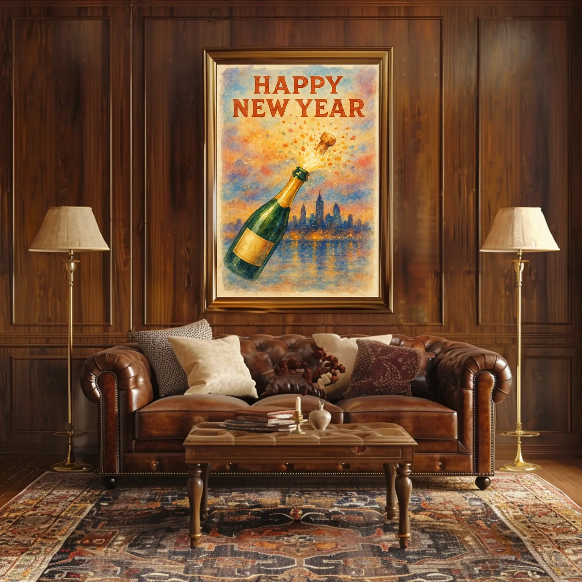 Happy New Year Celebration Urban Cityscape Poster