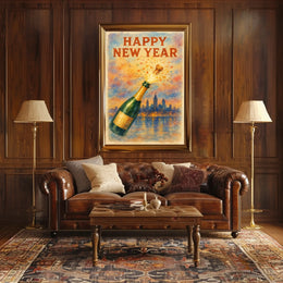 Happy New Year Celebration Urban Cityscape Poster