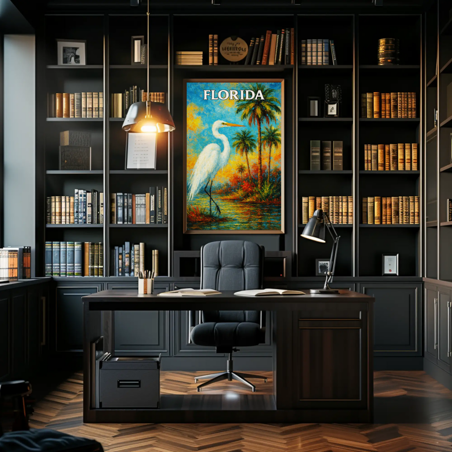 Florida Heron Tropical Lake Palms Poster