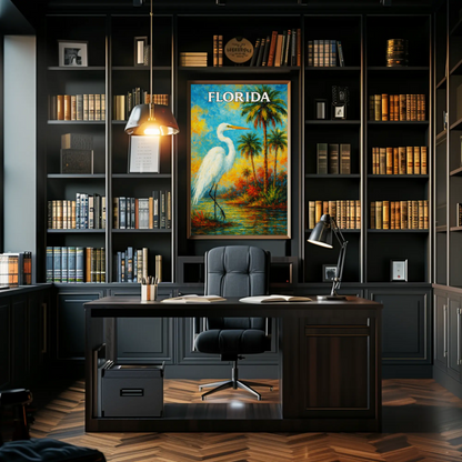 Florida Heron Tropical Lake Palms Poster