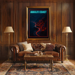 Amalfi Coast Neon Nightscape Poster
