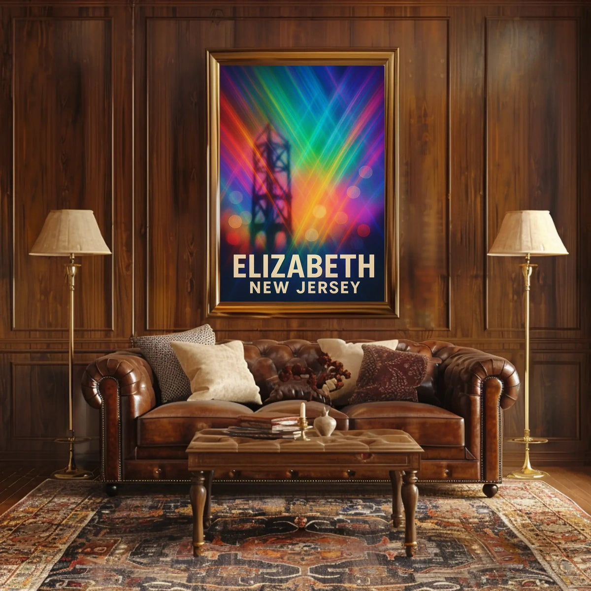 Elizabeth New Jersey Cityscape Vibrant Urban Pop Art Digital Painting Night Skyline Poster