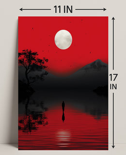 Solitary Reflection Under A Crimson Sky Poster
