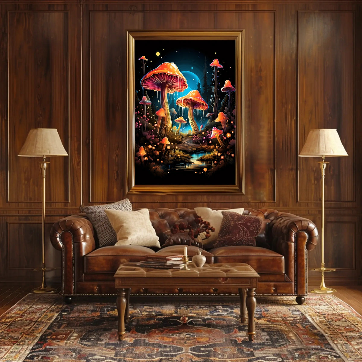 Enchanted Forest Glowing Mushrooms Fantasy Art Poster
