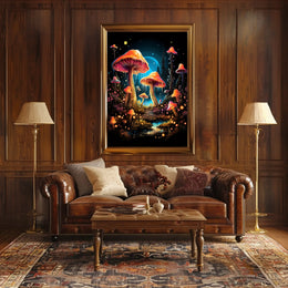 Enchanted Forest Glowing Mushrooms Fantasy Art Poster