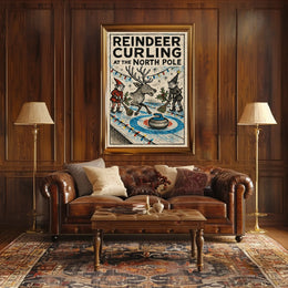 Reindeer Curling at the North Pole Poster