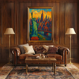 New York City Skyline Vibrant Poster Modern Wall Art