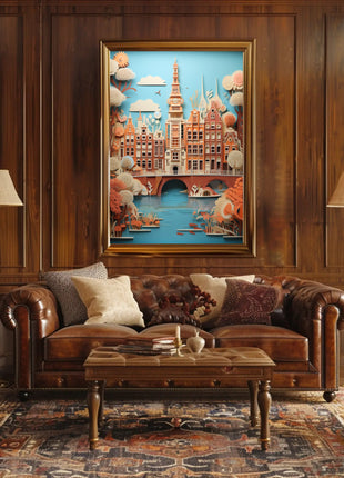 Amsterdam Canal Houses Artistry Travel Poster