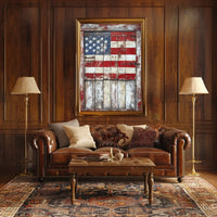 Rustic Wooden Barn Door With Faded American Flag Poster