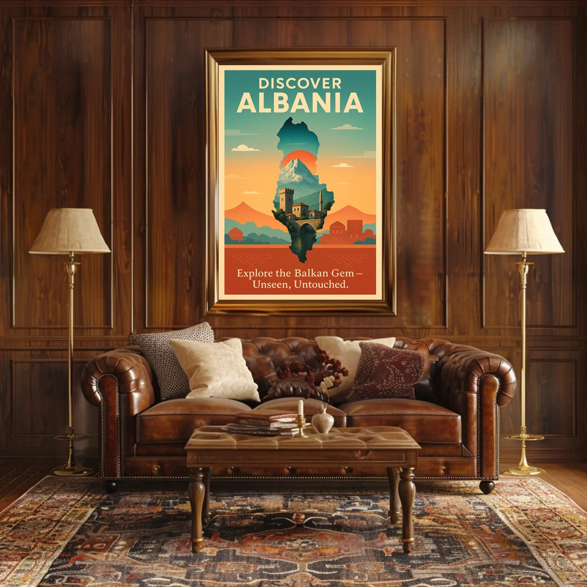 Albania Travel Vintage Landscape Architecture Poster