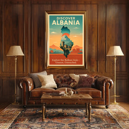 Albania Travel Vintage Landscape Architecture Poster
