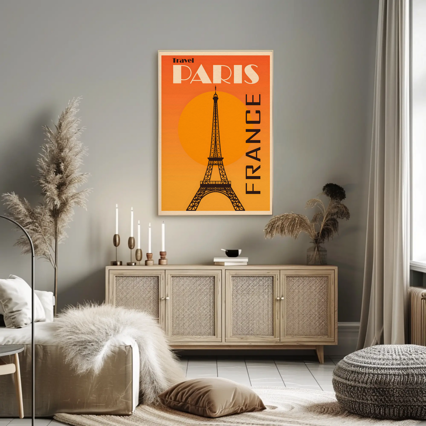 Travel Paris France Orange Eiffel Tower Poster