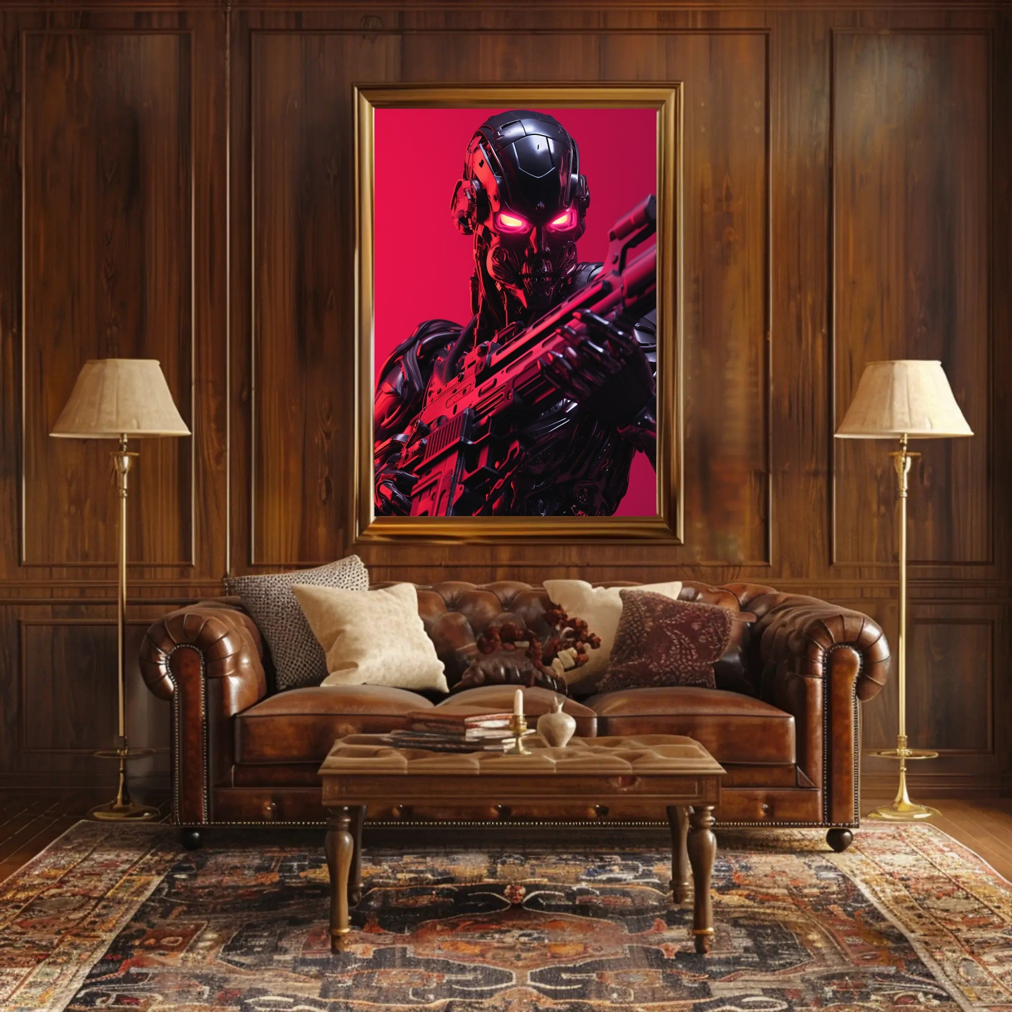Futuristic Robotic Warrior with Weapon Futuristic Sci-Fi Poster