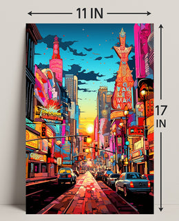 Neon Cityscape At Dusk Poster