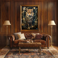 Majestic Wolf In Floral Frame Poster PosterGoat