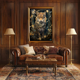 Majestic Wolf In Floral Frame Poster PosterGoat