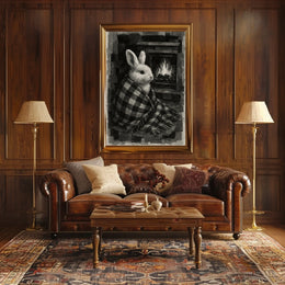 Cozy Bunny by the Fireplace Poster