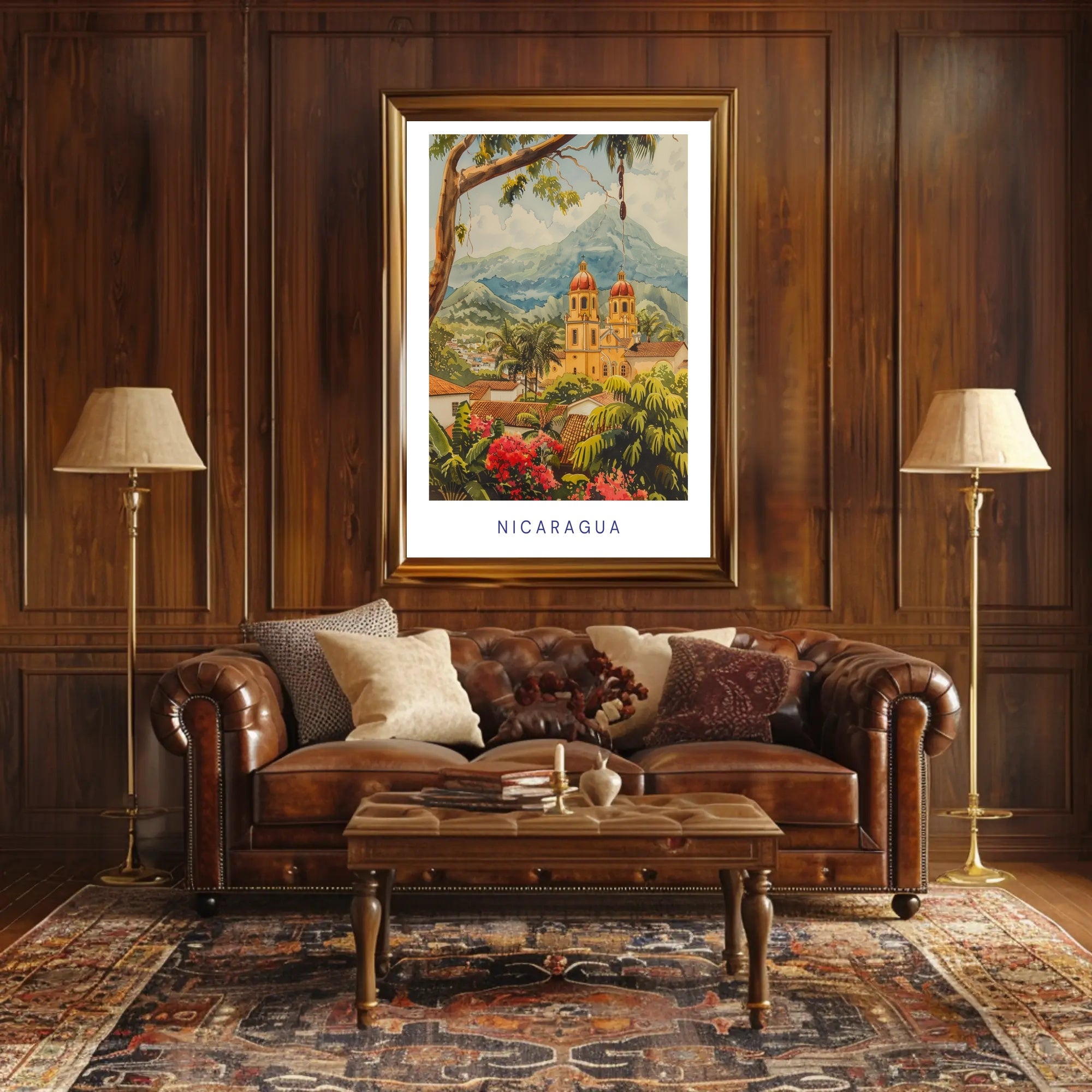 Nicaragua Colonial Church Travel Poster PosterGoat