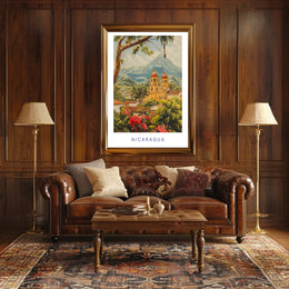 Nicaragua Colonial Church Travel Poster PosterGoat
