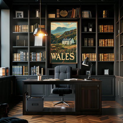 Wales Country Home and Hillside Travel Poster
