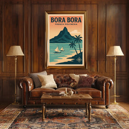 Bora Bora Vintage Travel Art, Tropical Paradise Travel Poster PosterGoat