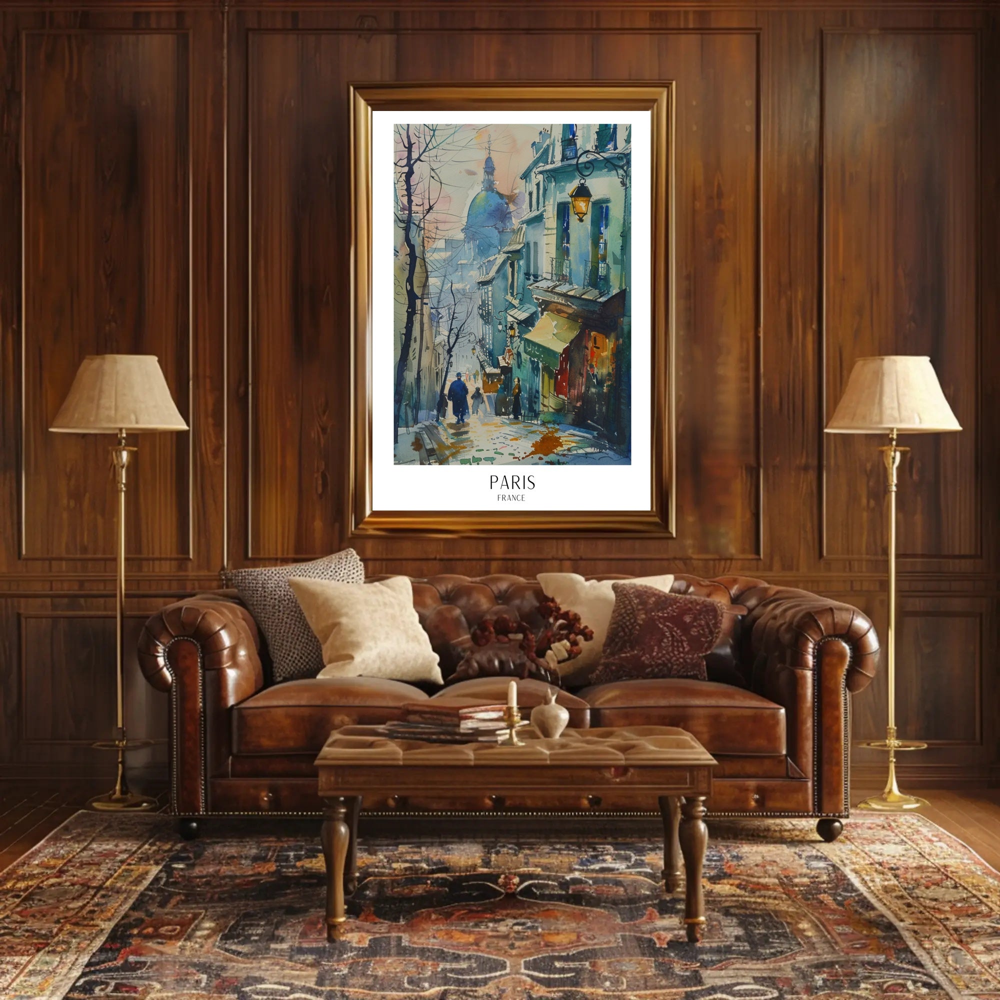 Picturesque Parisian Street Scene Watercolor Urban or Cityscape Poster PosterGoat
