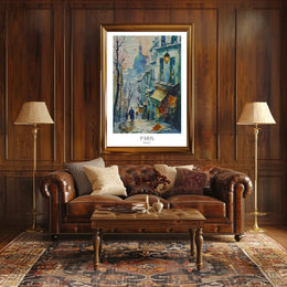 Picturesque Parisian Street Scene Watercolor Urban or Cityscape Poster PosterGoat