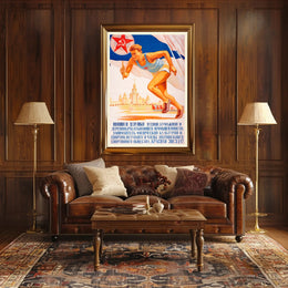 Soviet Propaganda Style Poster Celebrating Athletic Spirit