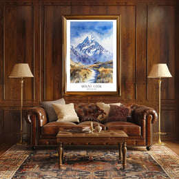 Mount Cook Watercolor Travel Poster PosterGoat