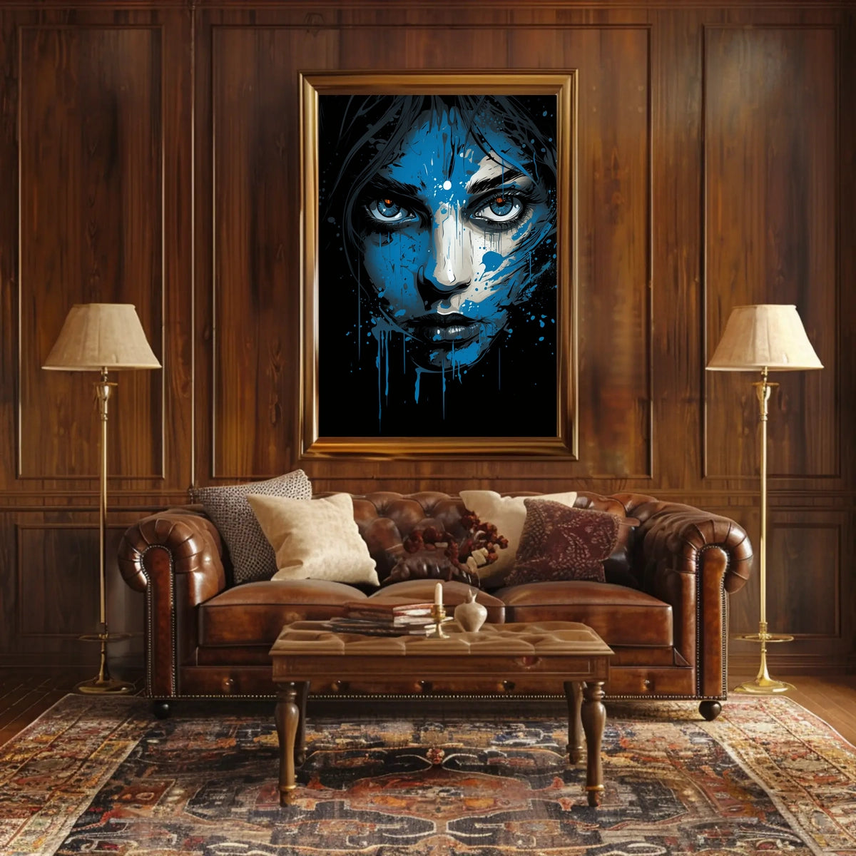 Intense Blue Gaze Abstract Portrait Art Poster