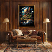 Whimsical Village Fantasy Landscape Art Poster