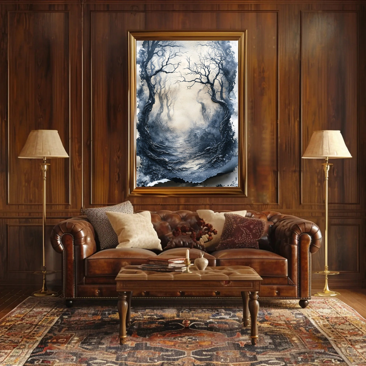 Misty Forest Path Eerie Landscape Artistic Poster