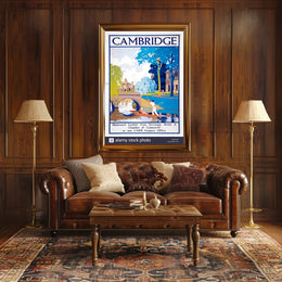Vintage Cambridge Travel Scene with Punting on the River Travel Poster PosterGoat