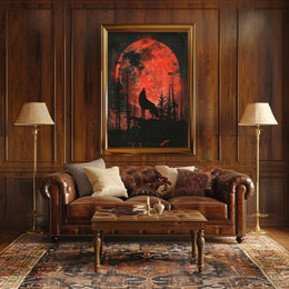 Howling Wolf Blood Moon Forest Art Poster PosterGoat