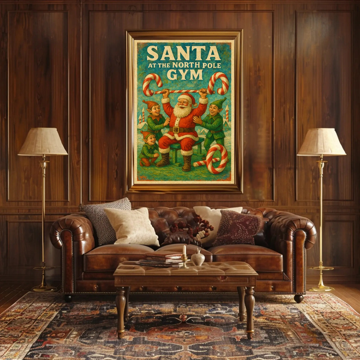 Santa's Whimsical Workout Festive Pop Culture Poster