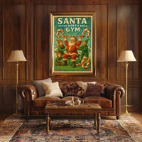 Santa's Whimsical Workout Festive Pop Culture Poster