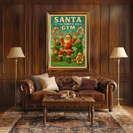 Santa's Whimsical Workout Festive Pop Culture Poster