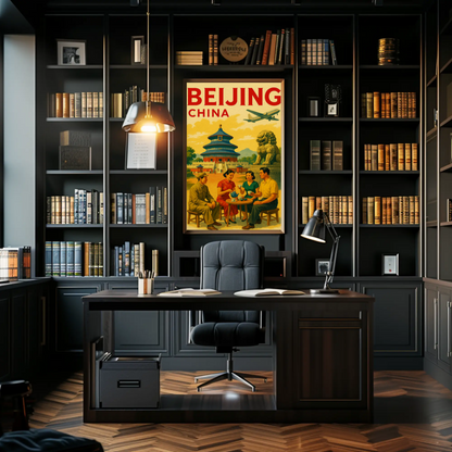 Beijing China Temple Street Scene Travel Poster