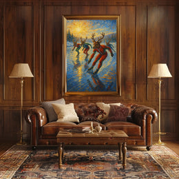 Whimsical Reindeer Ice Skating Artistic Poster