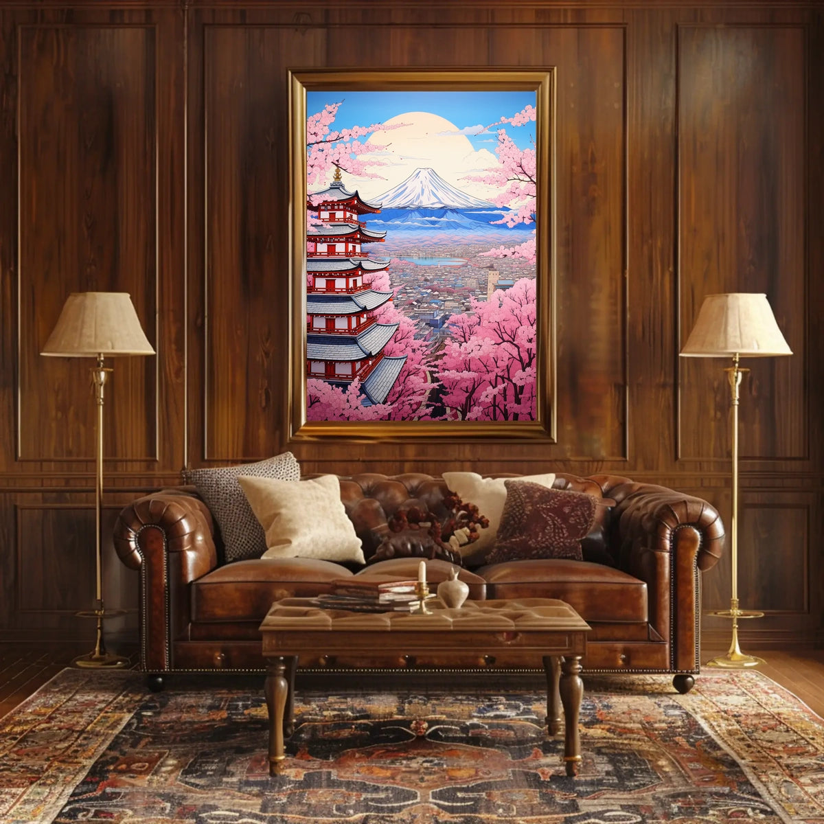 Traditional Pagoda with Cherry Blossoms Artful Cultural or Heritage Poster