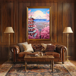 Traditional Pagoda with Cherry Blossoms Artful Cultural or Heritage Poster
