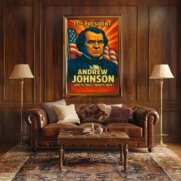 Andrew Johnson 17th President of the United States Colorful Comic Book Style Poster