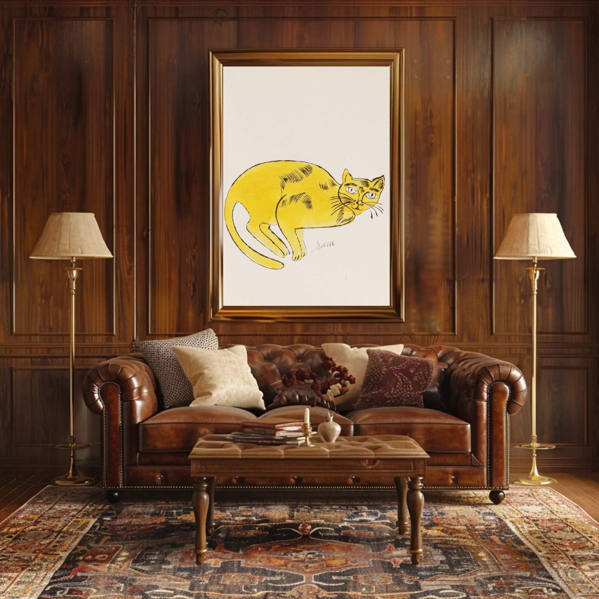 Yellow Cat Poster Whimsical Wall Art Print