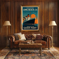 Long Beach Queen Mary Vintage Travel Poster