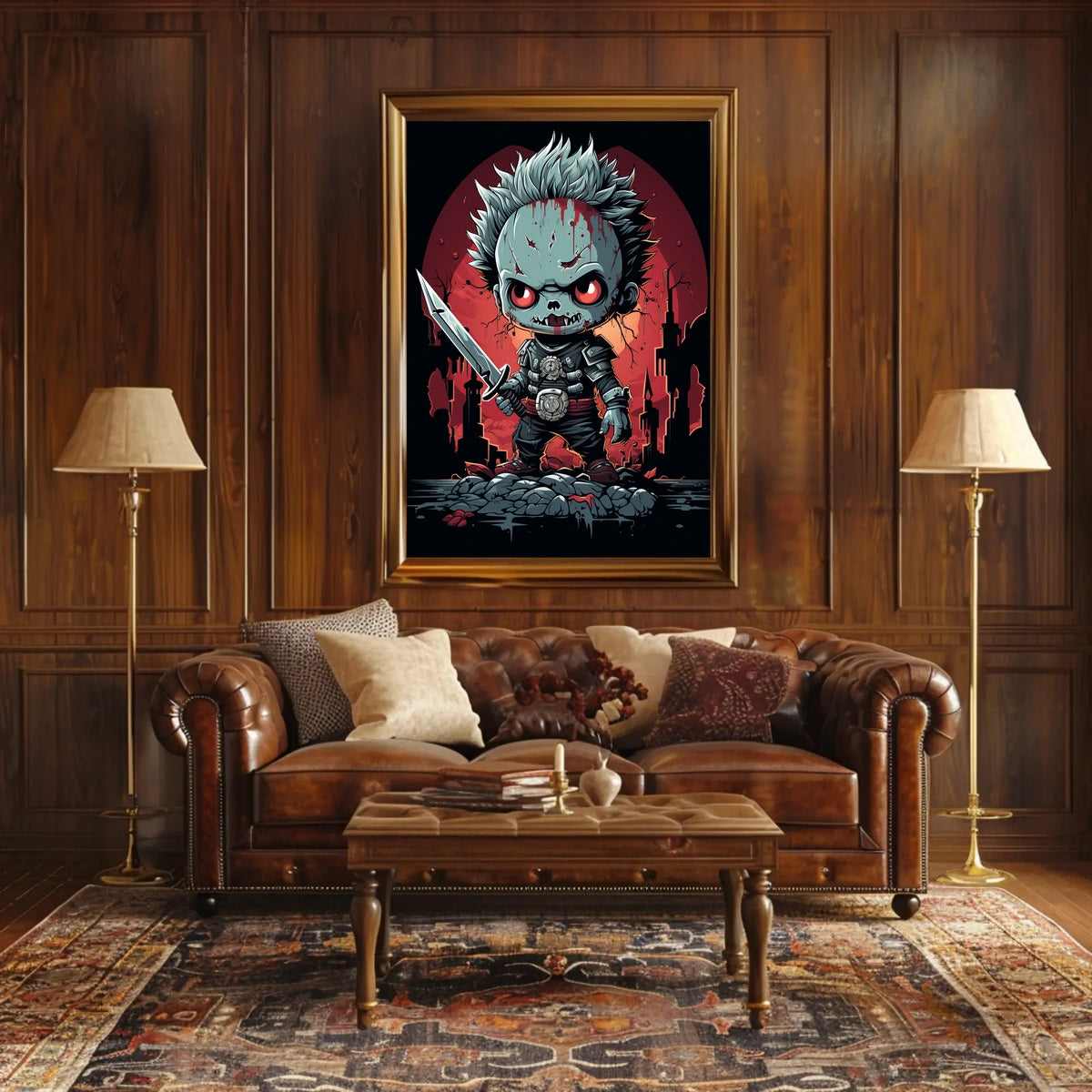 Cartoonish Menacing Zombie Character: Abstract Pop Culture Poster