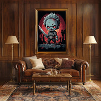 Cartoonish Menacing Zombie Character: Abstract Pop Culture Poster